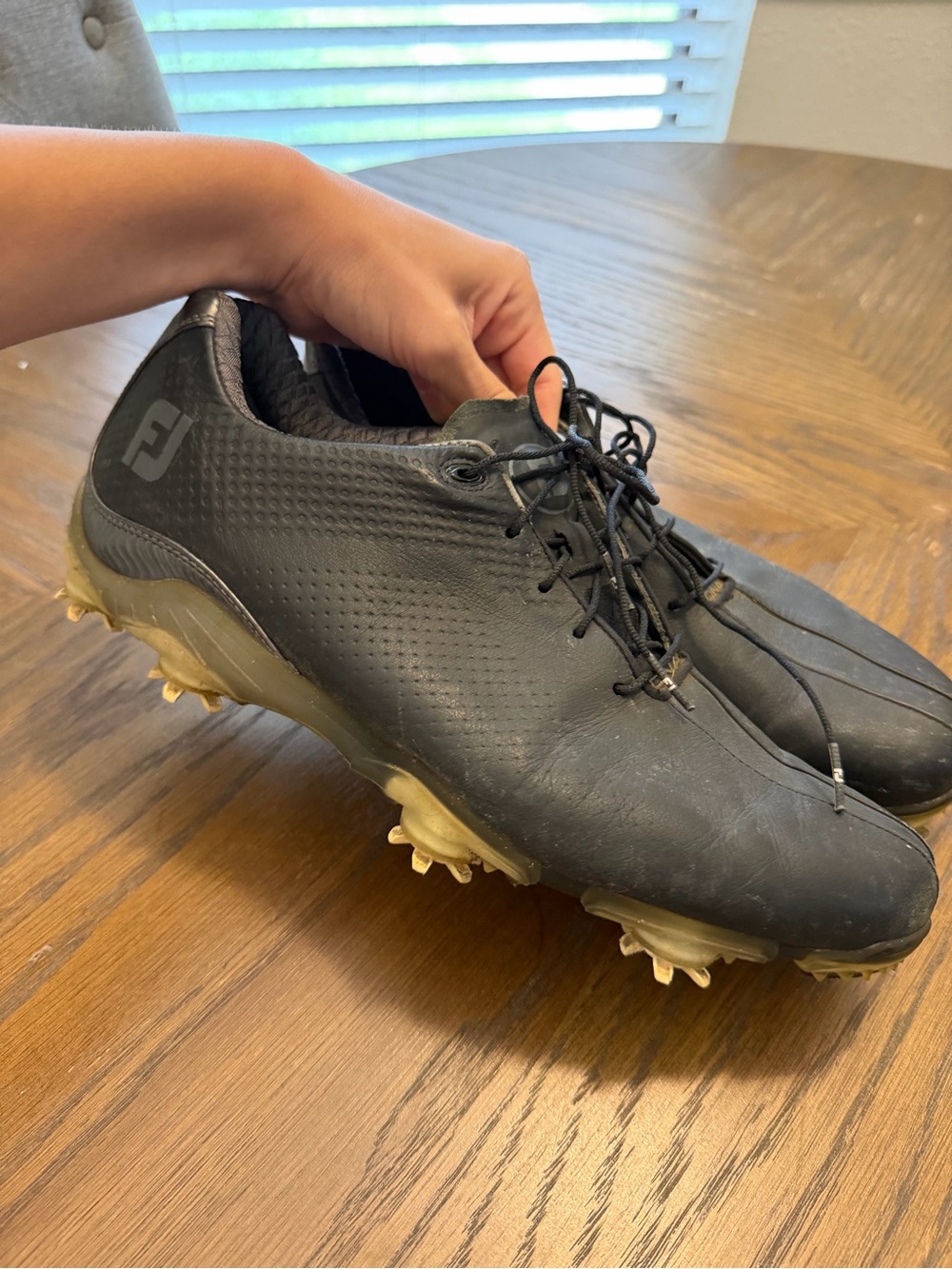 FootJoy Black Athletic Golf Spiked Shoes with Tan Soles